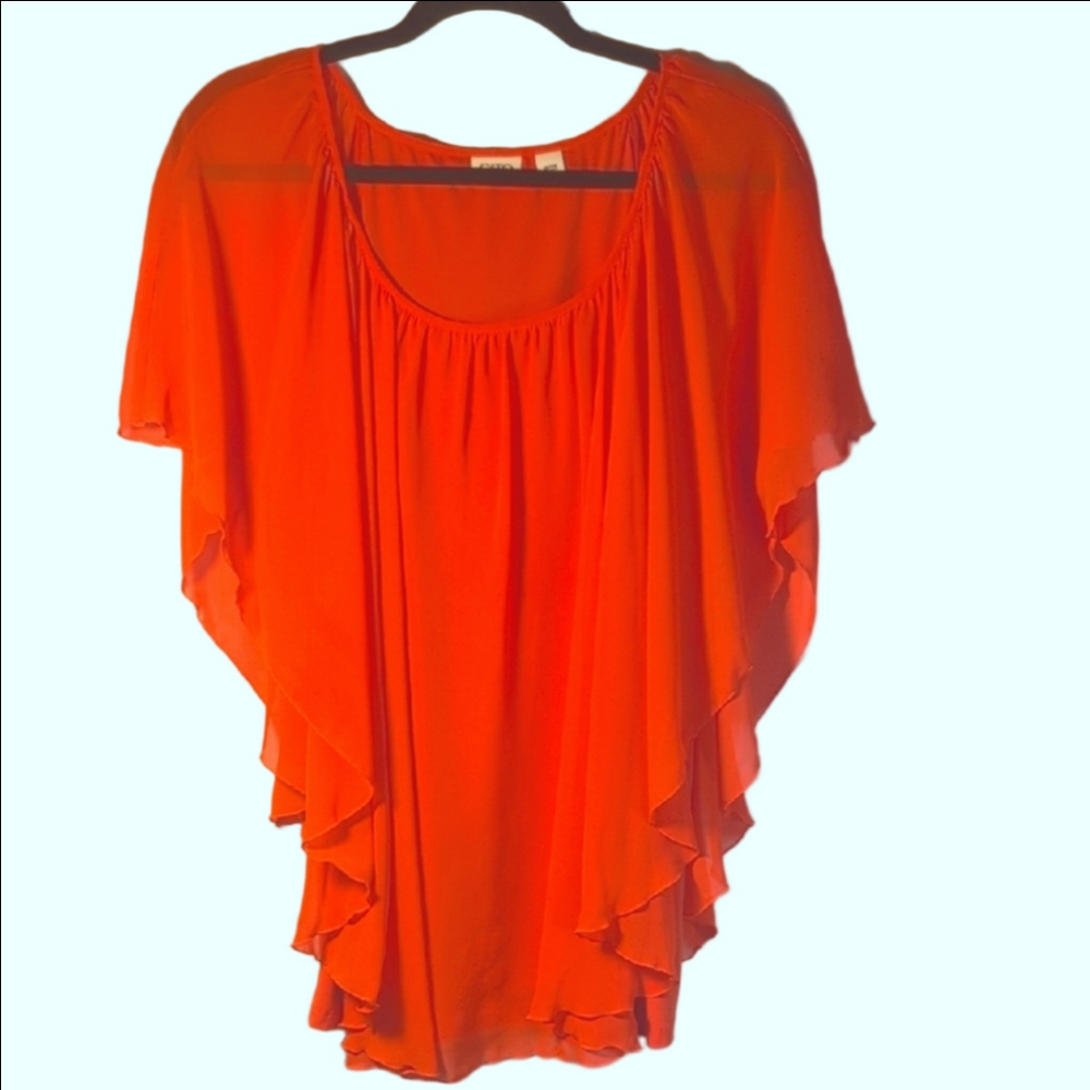 Cato Vibrant Orange Ruffled Blouse